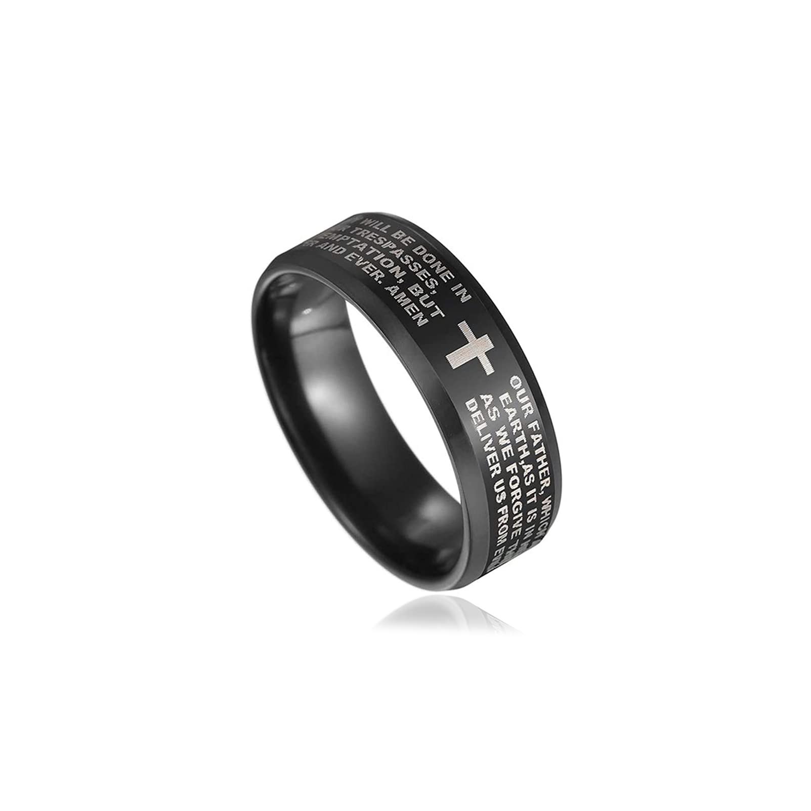 Xusamss Fashion Stainless Steel Lord's Prayer Cross Band Ring