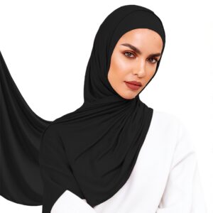 voile chic instant hijab scarf for women - premium jersey head scarf wrap - black