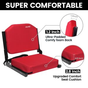 Jauntis Stadium Seats for Bleachers, Bleacher Seats with Ultra Padded Comfy Foam Backs and Cushion, Wide Portable Stadium Chairs with Back Support and Shoulder Strap, 1 Pack, Red