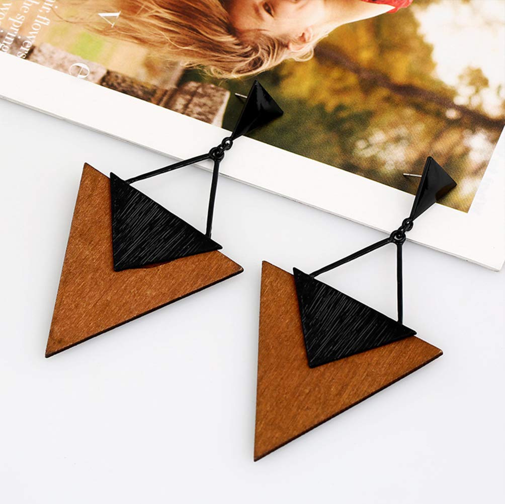 ALoveSoul Fashion Wood Earrings - Big Triangle Earrings for Women Beautiful Dangling Ladies Boho Jewelry, Hypoallergenic Statement Earrings