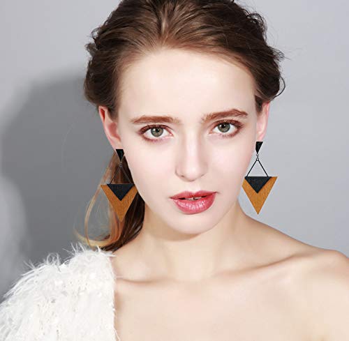 ALoveSoul Fashion Wood Earrings - Big Triangle Earrings for Women Beautiful Dangling Ladies Boho Jewelry, Hypoallergenic Statement Earrings