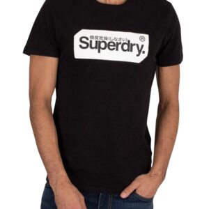 Superdry Mens Core Logo Tag T-Shirt, Slim Fit, Black Size S