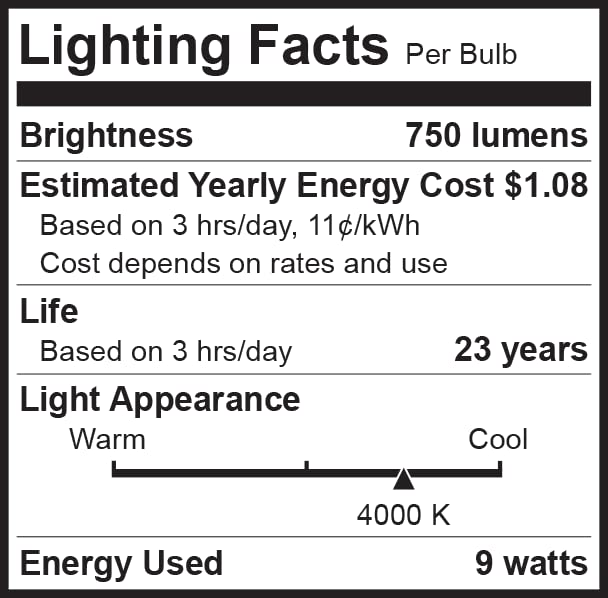 Bioluz LED 60 Watt LED Light Bulbs 4000K Cool White 9 Watts = 60W Non-Dimmable A19 LED Light Bulbs 6 Pack