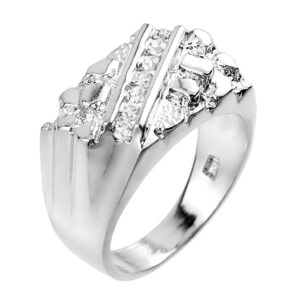 .925 Sterling Silver White Cubic Zirconia 3.8mm Channel Set Nugget Style Tapered Engagement or Wedding Ring - Size 8