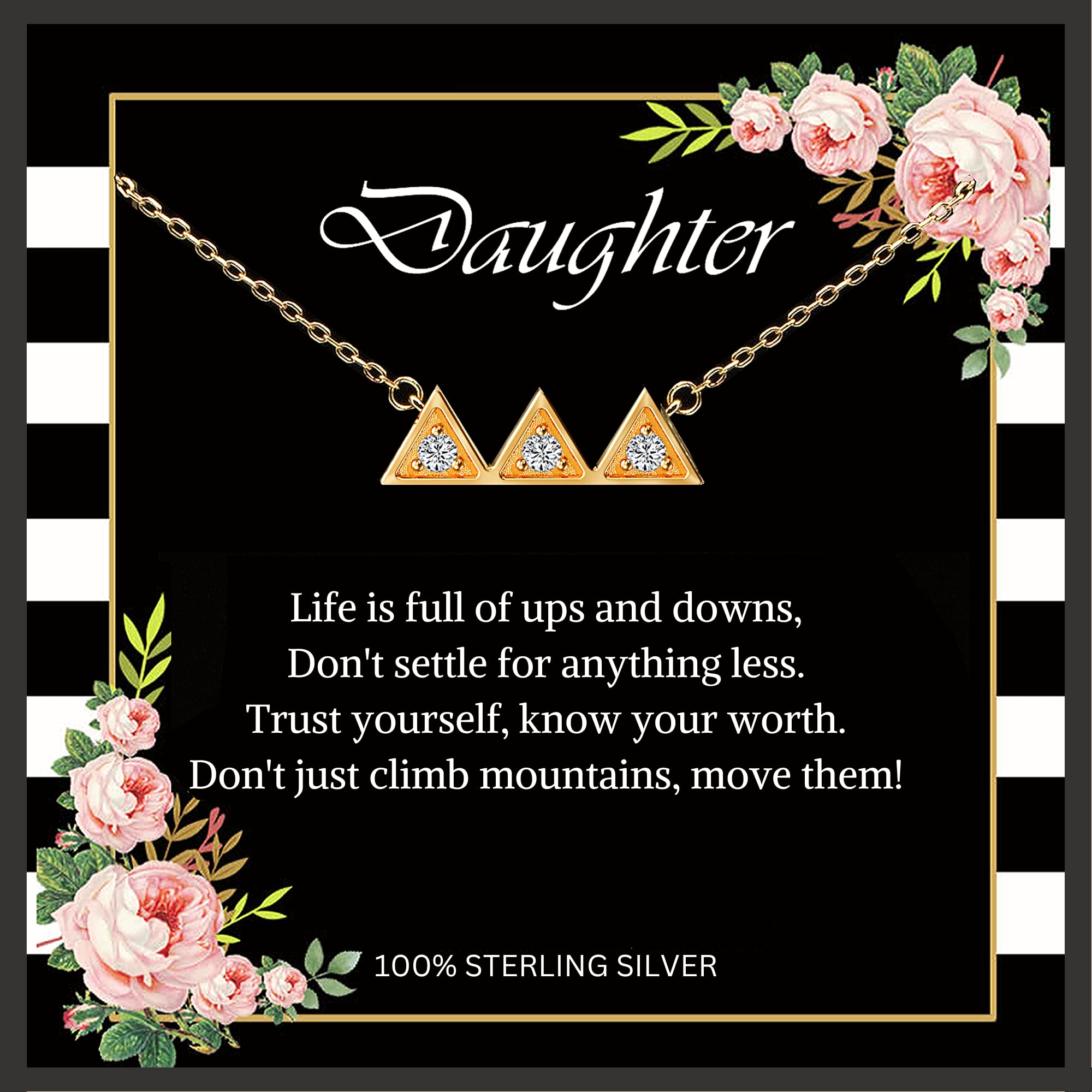 Creatique Sterling Silver 925 Daughter Necklace, 18 Karat Gold Plated, Inspirational Quote, Meaningful Gift for Daughter, Birthday, Graduation, Mother Daughter Jewelry