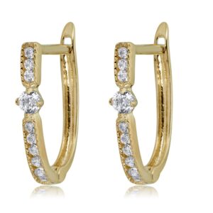 AVORA 10K Yellow Gold Simulated Diamond CZ Huggie Hoop Earrings