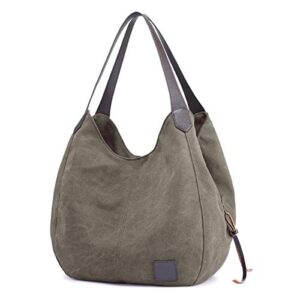 dourr women's multi-pocket shoulder bag fashion cotton canvas handbag tote purse (green - medium size)