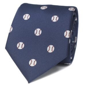 mendepot sports baseball necktie with box white baseball ball navy tie