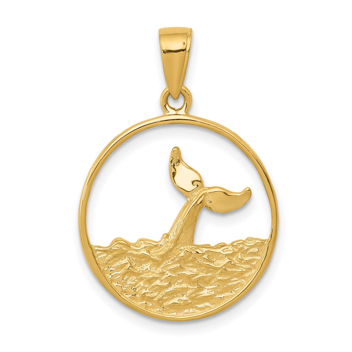 Jewelry Stores Network 14k Yellow Gold Whale Tail Extending Out of Ocean Waves Inside Round Dime Size Pendant 27 mm x 18 mm