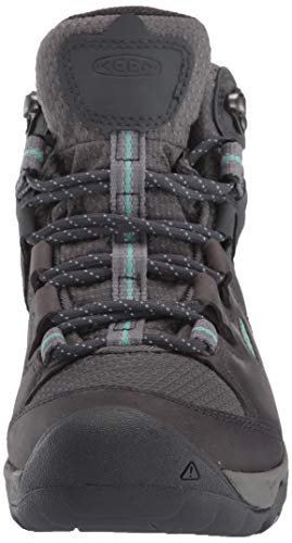 KEEN Women's Steens Mid Height Leather Waterproof Hiking Boots, Steel Grey/Ocean Wave, 11