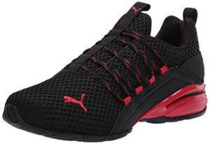 puma mens axelion cross trainer, spark puma mens black-high risk red, 10.5