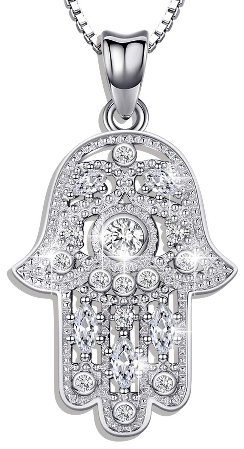 Aniu 925 Sterling Silver Jewelry for Women, Hamsa Hand of Fatima Evil Eye Jewelry with Cubic Zirconia, Comes with Black Jewelry Gift Box