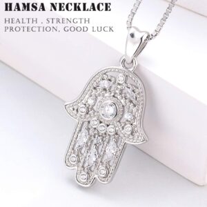 Aniu 925 Sterling Silver Jewelry for Women, Hamsa Hand of Fatima Evil Eye Jewelry with Cubic Zirconia, Comes with Black Jewelry Gift Box