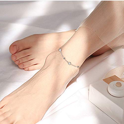 Sterling Silver Planet Galaxy Anklet Ankle Bracelet with Sparking Cubic Zirconia, Wonderful Beach Time Anklet for This Spring & Summer, Anniversary Birthday Jewelry Gifts for Women