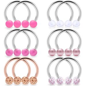 SCERRING 6 Pairs 14G Stainless Steel Horseshoe Nipple Rings Hoop Cartilage Earrings Nipplerings Piercing Jewelry for Women Men 16mm Rose Gold