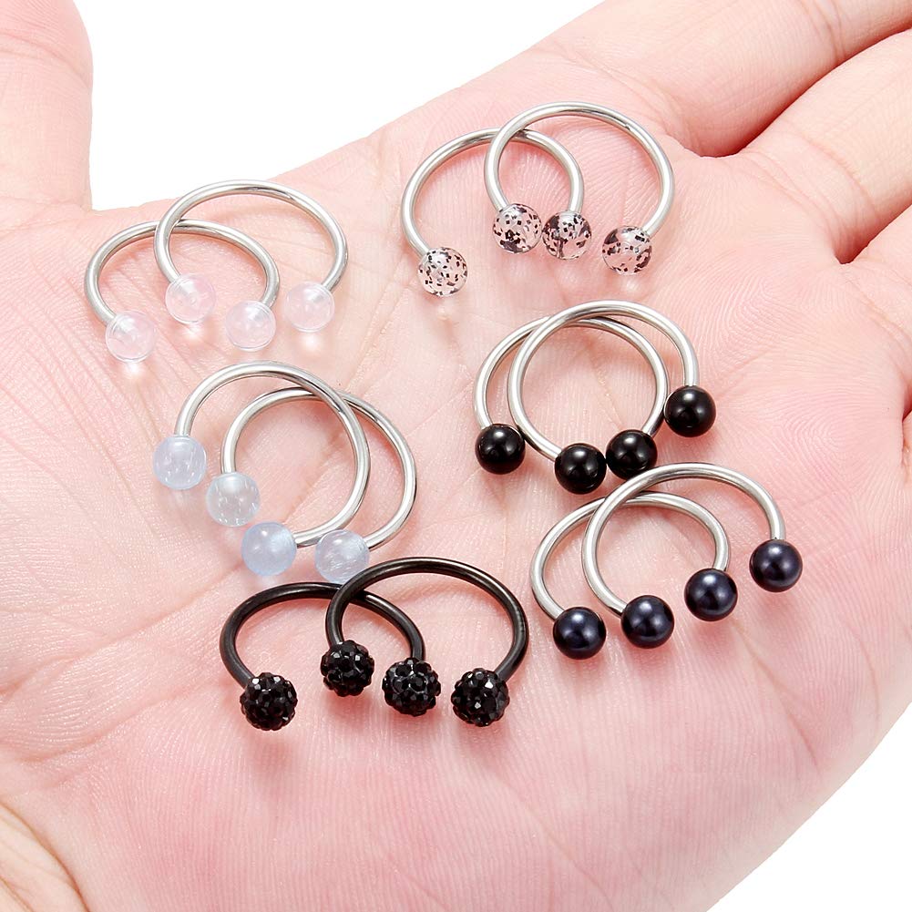 SCERRING 6 Pairs 14G Stainless Steel Captive Bead Ring Nipple Rings Hoop Cartilage Earrings Nipplerings Piercing Jewelry For Women Men 14mm Black