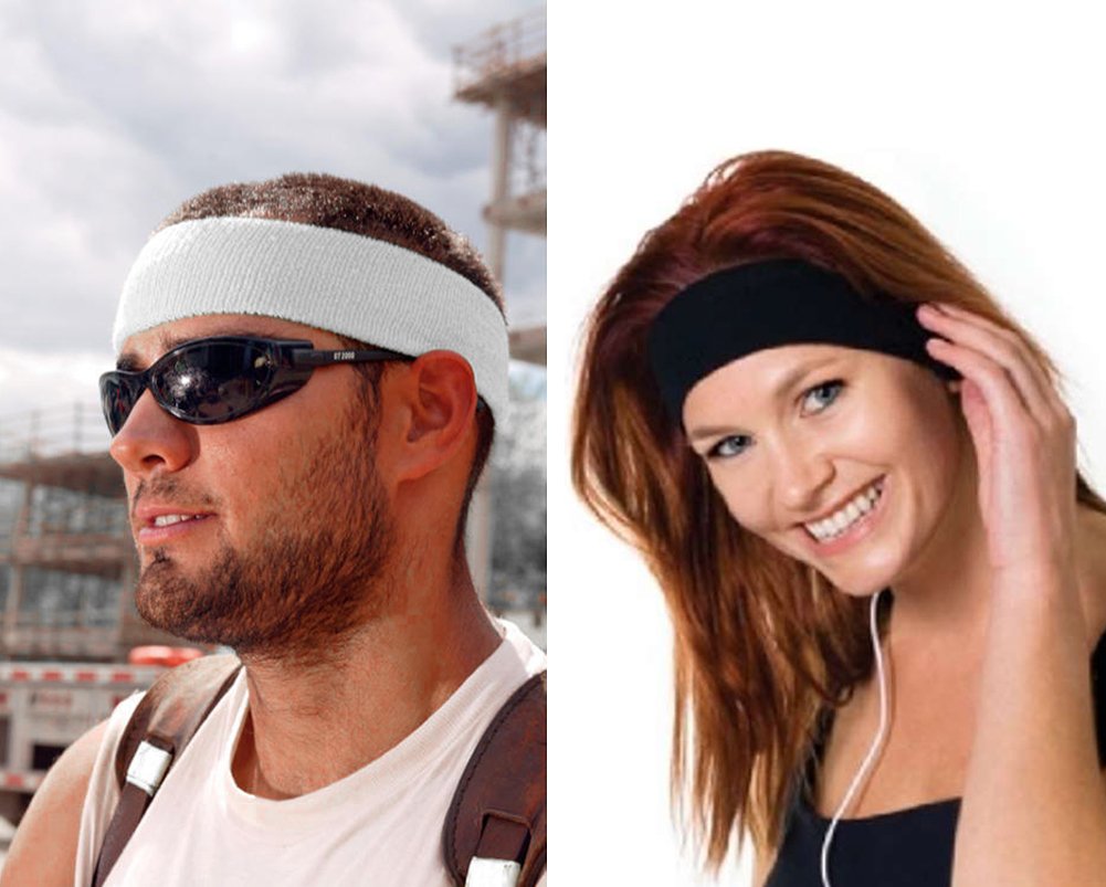 Men & Women Sweatband Headband Terry Cloth Moisture Wicking for Sports,Tennis,Gym,Work Out (Solid White)