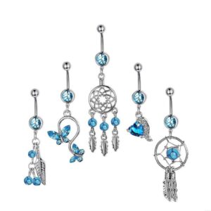 XIGUA MELON 5Pcs Female Button Navel Ring, 316L Medical Steel Body Piercing Dream Catcher Belly Button Set