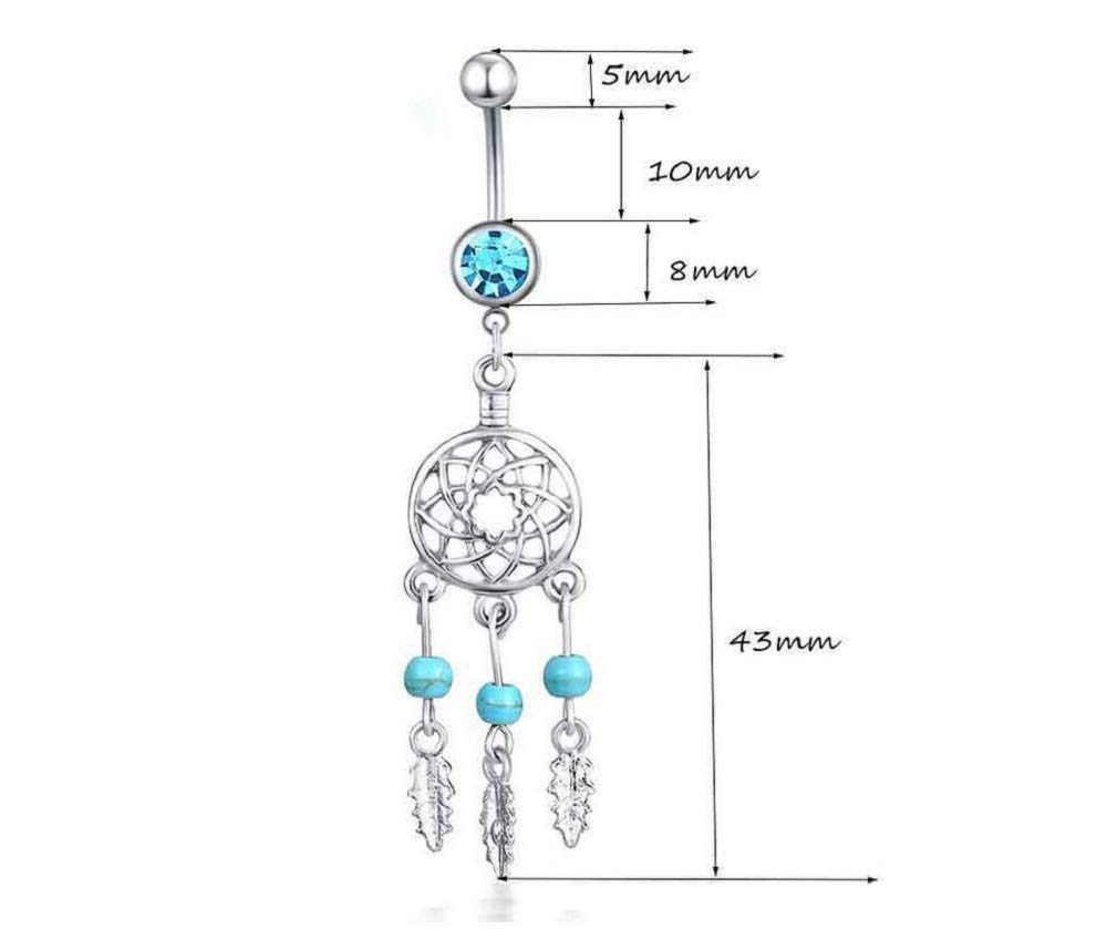 XIGUA MELON 5Pcs Female Button Navel Ring, 316L Medical Steel Body Piercing Dream Catcher Belly Button Set