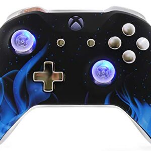 "Chromium Blue Fire" UN-MODDED Custom Controller compatible with Xbox One S Unique Design (with 3.5 Jack)