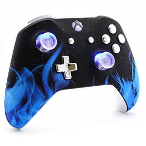 "Chromium Blue Fire" UN-MODDED Custom Controller compatible with Xbox One S Unique Design (with 3.5 Jack)