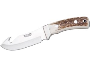 joker skinning knife oso d cc55 with deer horn handle, 4.72 inches mova blade, with brown leather sheath, tool for fishing, hunting, camping and hiking