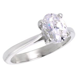 sterling silver cubic zirconia 8x6mm oval cut solitaire engagement ring for women 1 1/4 ct, size 7.5