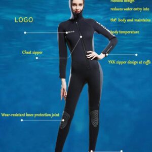 Xinsy Women's 5MM Neoprene Hooded Wetsuit Full Body Warm Padded Knee Pads Front Zipper Diving Suit for Spearfishing,Scuba, Stand-Up Paddle Boarding,S