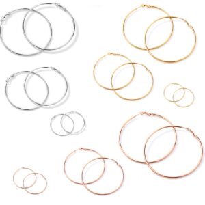 Cocamiky 9 Pairs Big Gold Hoop Earrings for Women,Surgical Steel Silver Hypoallergenic Earrings Set with Sterling Silver Post 14K Rose Gold Plated Small Thin Hoop Earrings