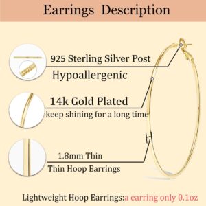 Cocamiky 9 Pairs Big Gold Hoop Earrings for Women,Surgical Steel Silver Hypoallergenic Earrings Set with Sterling Silver Post 14K Rose Gold Plated Small Thin Hoop Earrings