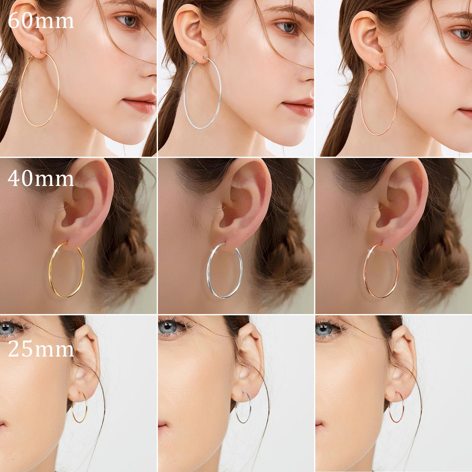 Cocamiky 9 Pairs Big Gold Hoop Earrings for Women,Surgical Steel Silver Hypoallergenic Earrings Set with Sterling Silver Post 14K Rose Gold Plated Small Thin Hoop Earrings