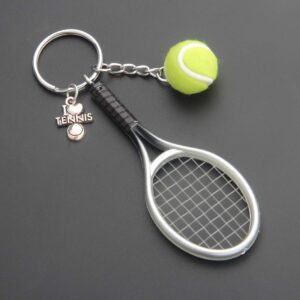 CHOORO Tennis Player Gifts 3D Mini Tennis Racket and Tennis Ball Keychain Set Tennis Gift for Tennis Lovers/Tennis Team/Tennis Coach (Tennis Ball Racket Keychain)