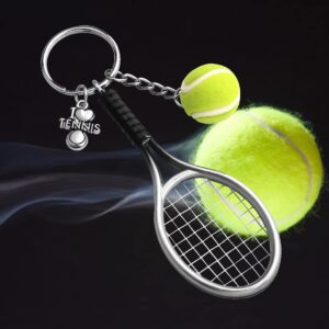 CHOORO Tennis Player Gifts 3D Mini Tennis Racket and Tennis Ball Keychain Set Tennis Gift for Tennis Lovers/Tennis Team/Tennis Coach (Tennis Ball Racket Keychain)