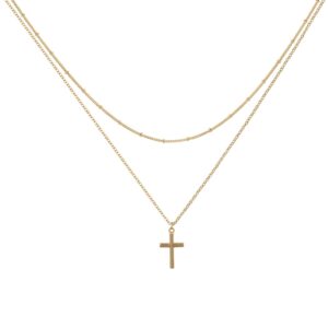 Befettly Women 14k Gold Filled Polished Layered Cross Necklace