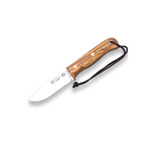 joker sports hunting knife campero co118-p, blade 4.13 inches of böhler k720 carbon steel, olive wood handle, brown leather sheath with fire starter, tool for fishing, hunting, camping and hiking