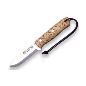 Joker Survival Knife Nórdico CL119, Curly Birch Wood Handle, 3.94 inches Böhler K720 Carbon Steel Blade, Includes Brown Leather Sheath, Tool for Fishing, Hunting, Camping and Hiking