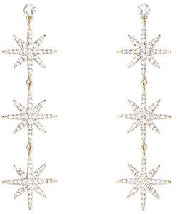 blingsoul gold star crystal dangle earrings – sparkly gold rhinestone earrings dangling style with hexagram star earrings for women brides | [j100046] star snowflakes | gold