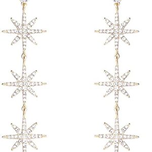 Blingsoul Gold Star Crystal Dangle Earrings – Sparkly Gold Rhinestone Earrings Dangling Style with Hexagram Star Earrings for Women Brides | [J100046] Star Snowflakes | Gold