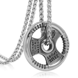 FIZIZDH Fitness Dumbbell Stainless Steel Barbell Piece Pendant Necklace 24 inch Keel Link Chain Unisex