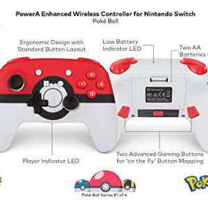 PowerA Enhanced Wireless Controller for Nintendo Switch: Pokemon Poke Ball Red - Nintendo Switch, Nintendo Switch Lite, Gamepad, game controller, Bluetooth controller, AA Battery