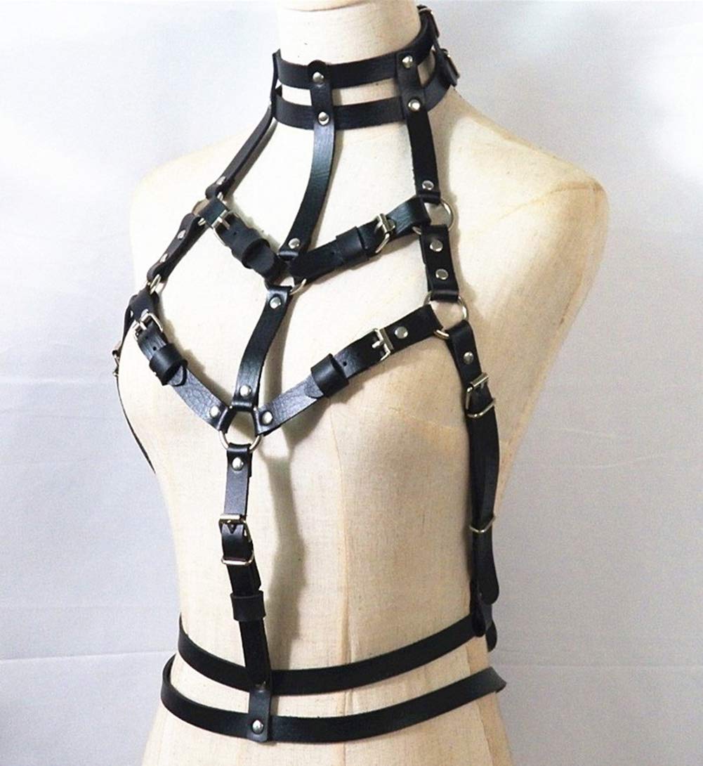 Women Leather Body Chest Harness Waist Belt Straps Suspenders Punk Adjustable (QS026)