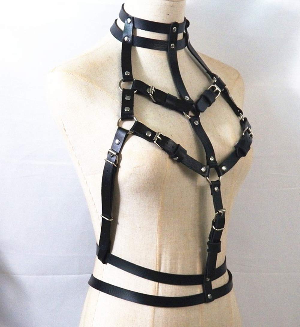 Women Leather Body Chest Harness Waist Belt Straps Suspenders Punk Adjustable (QS026)