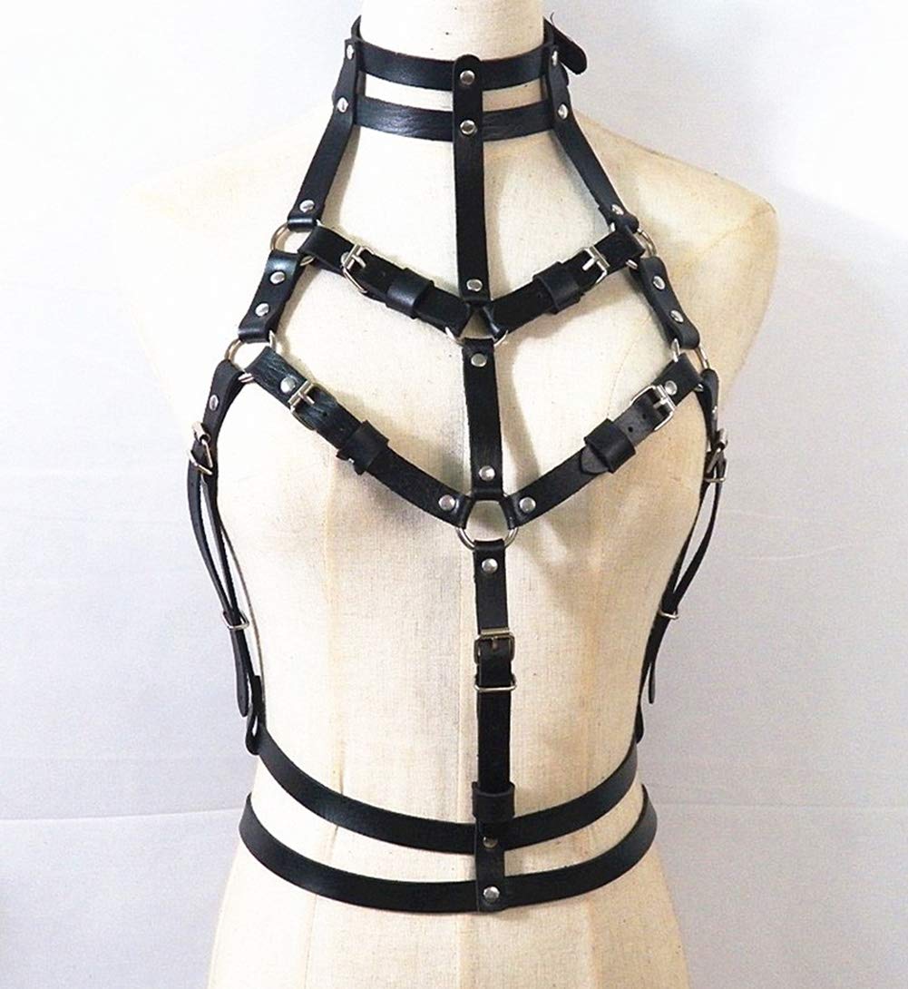 Women Leather Body Chest Harness Waist Belt Straps Suspenders Punk Adjustable (QS026)