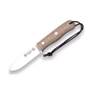 Hunting and Mountaineering Knife Joker CM113-P Trampero, Walnut Wood Handle, 10 cm Steel Blade Sandvik 14c28n, with Leather Sheath, Fire Starter, Tool for Fishing, Hunting, Camping and Hiking