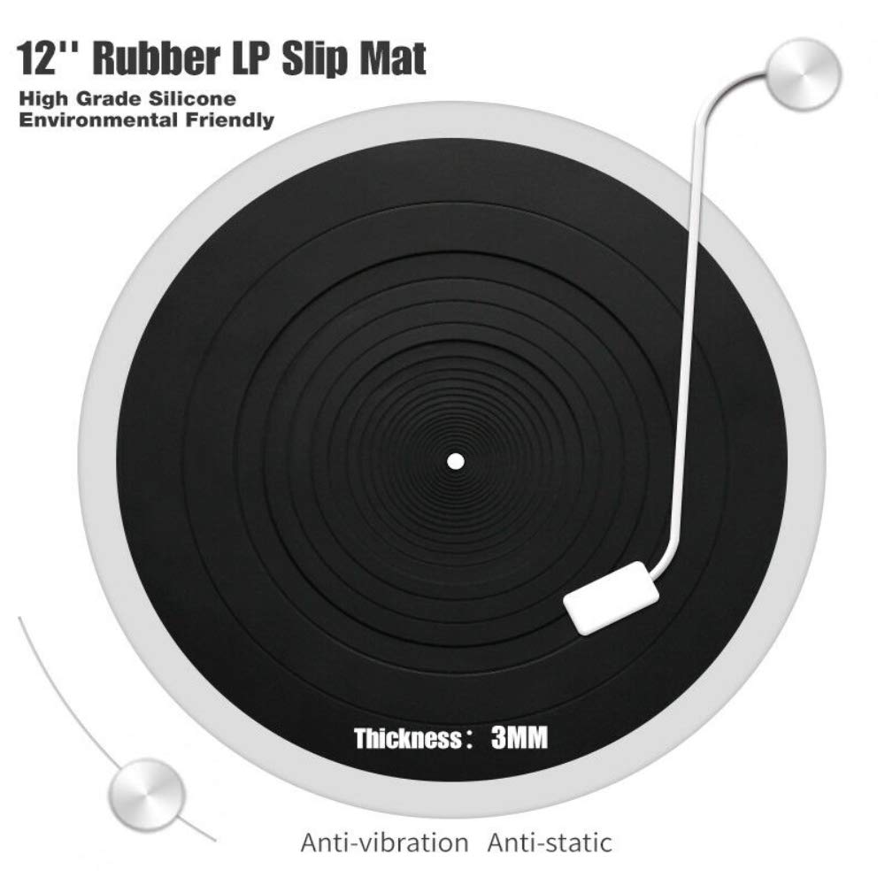 Turntable Platter Mat Rubber 12 inch Silicone Turntable LP Slipmat Universal Compatible for Audio Technica AT-LP120BK AT-LP-1200 Turntable Platter (12 Inch Diameter)