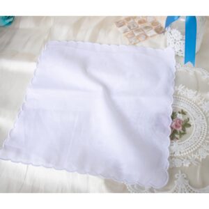 CoCoUSM White Handkerchiefs Premium 60s Cotton scalloped Hankies 11 Inches