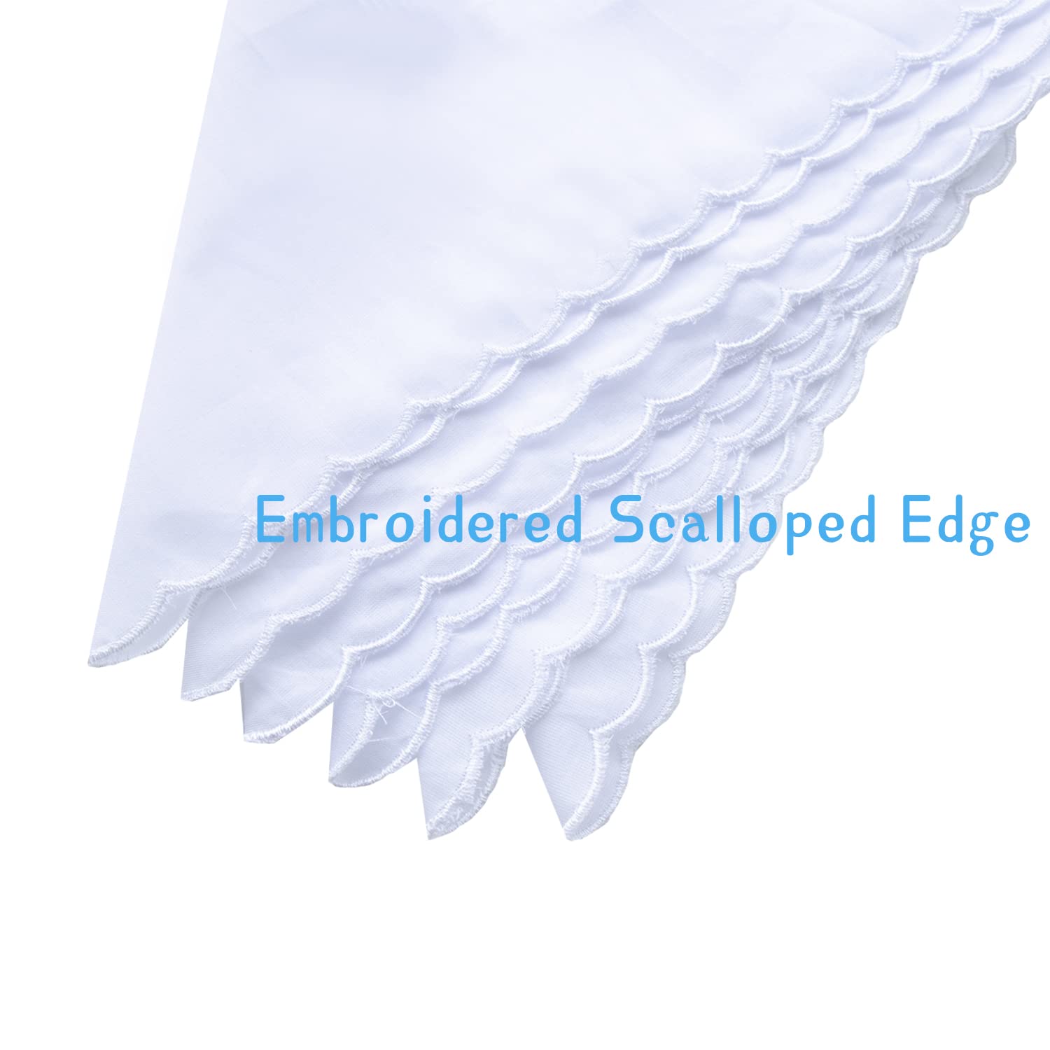 CoCoUSM White Handkerchiefs Premium 60s Cotton scalloped Hankies 11 Inches