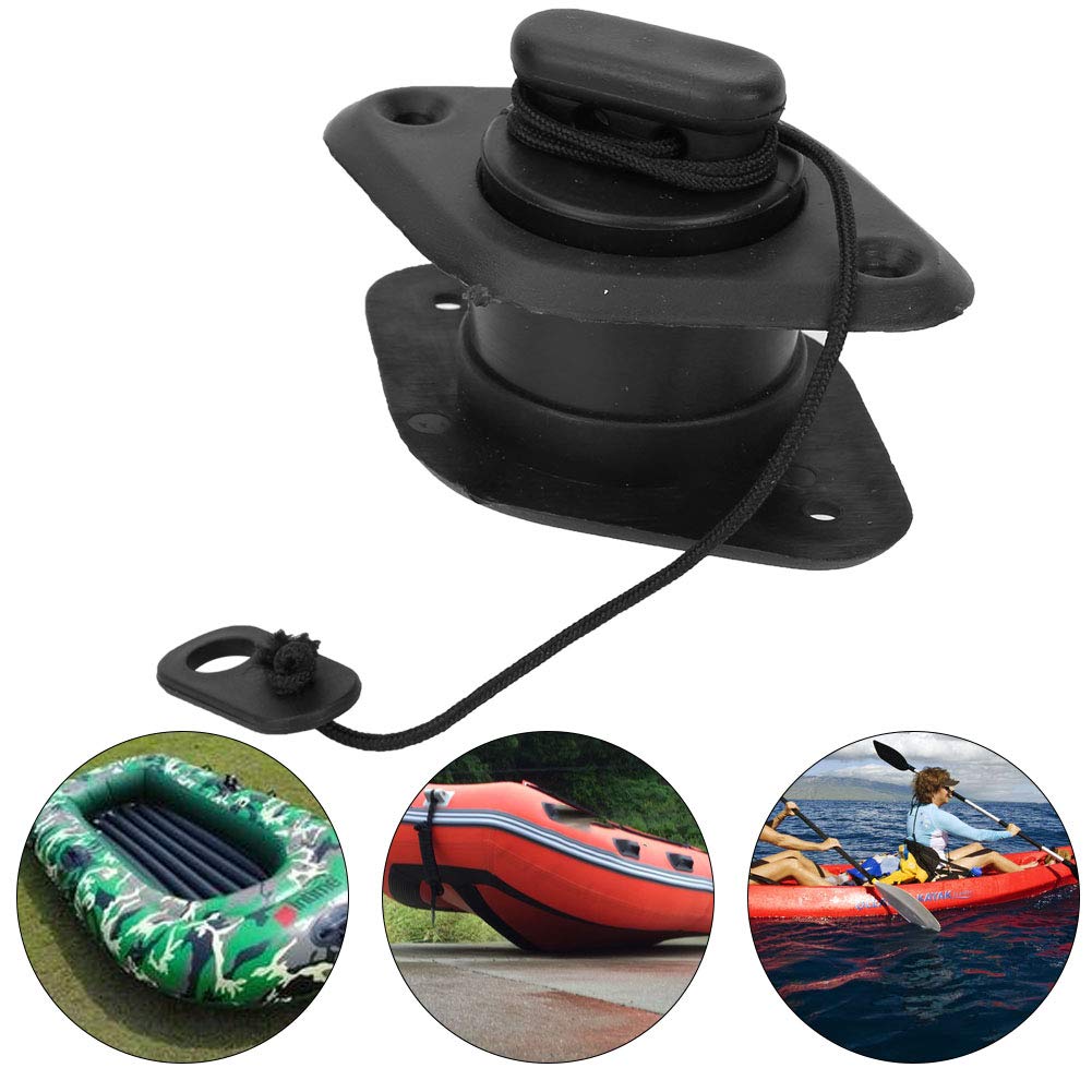 Black PVC Plastic Drain Valve with Rope Lightweight Easy to Operate Drain Valve for Inflatable Boats Fishing Boat Kayak Replaceable Accessory