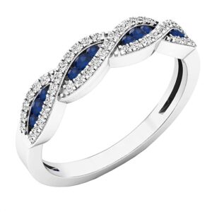 Dazzlingrock Collection Round Blue Sapphire & White Diamond Crisscross Stackable Wedding Band for Women in 925 Sterling Silver Size 6