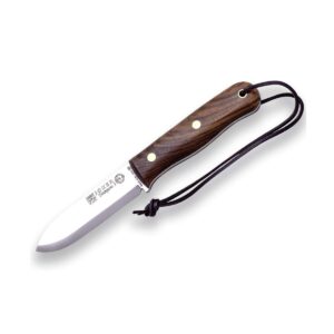 joker hunting knife trampero s, blade 3.94 inches, walnut wood handle, brown leather sheath with fire starter, sandvik steel 14c28n, tool for fishing, hunting, camping and hiking